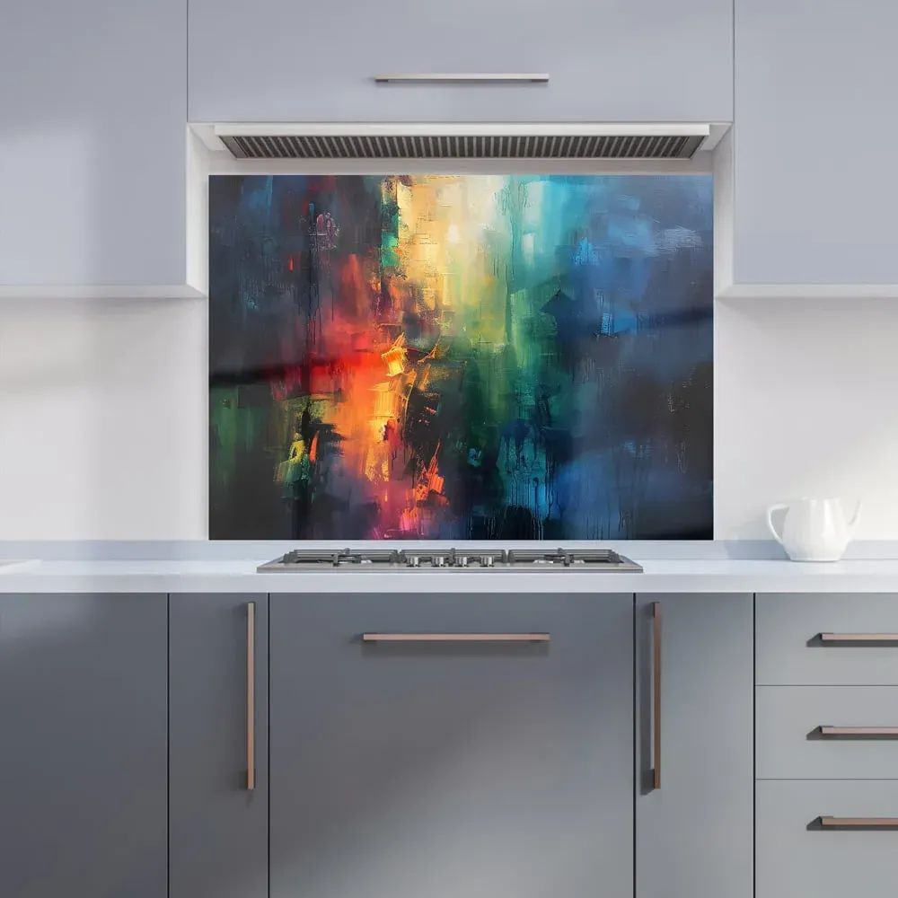 Colourful Chaos Urban Dreamscape Glass Kitchen Splashback - Multi