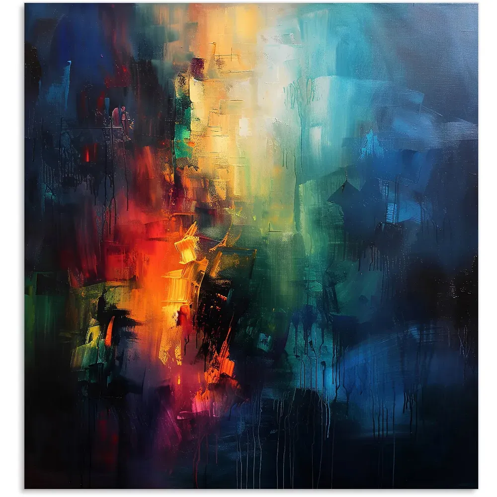 Colourful Chaos Urban Dreamscape Glass Kitchen Splashback - Multi