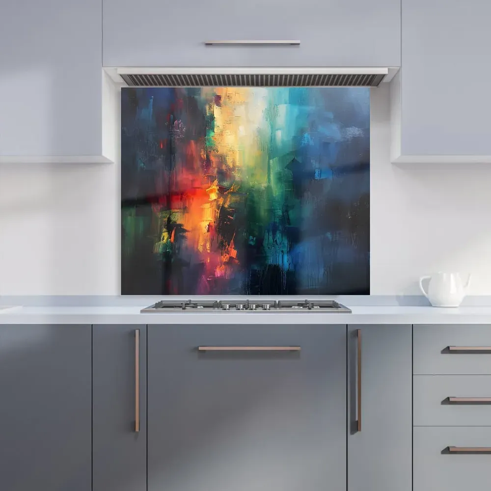 Colourful Chaos Urban Dreamscape Glass Kitchen Splashback - Multi