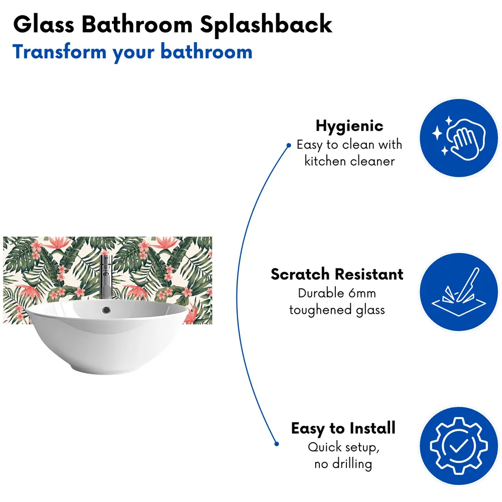 Dark Tropical Green Leaves Glass Bathroom Splashback - Multi