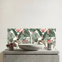 Dark Tropical Green Leaves Glass Bathroom Splashback - Multi
