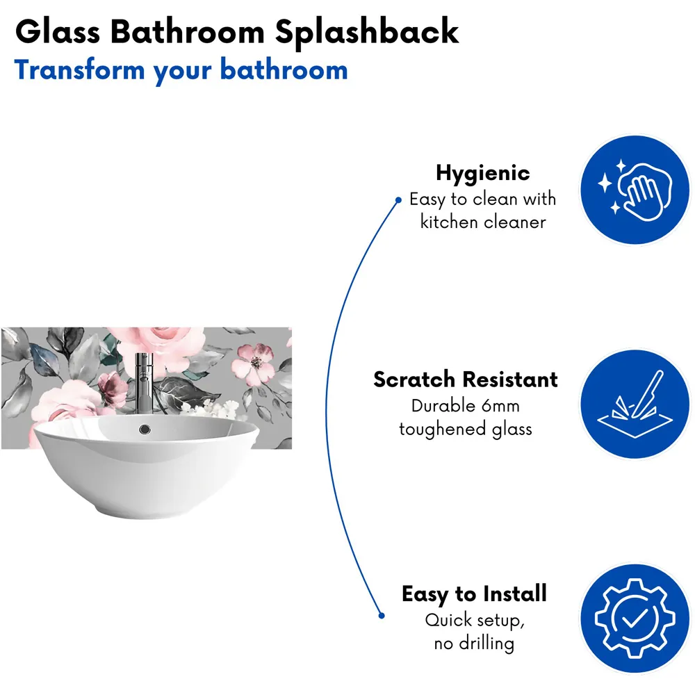 Dusty Pink Roses Glass Bathroom Splashback - Multi