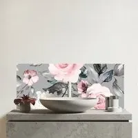 Dusty Pink Roses Glass Bathroom Splashback - Multi
