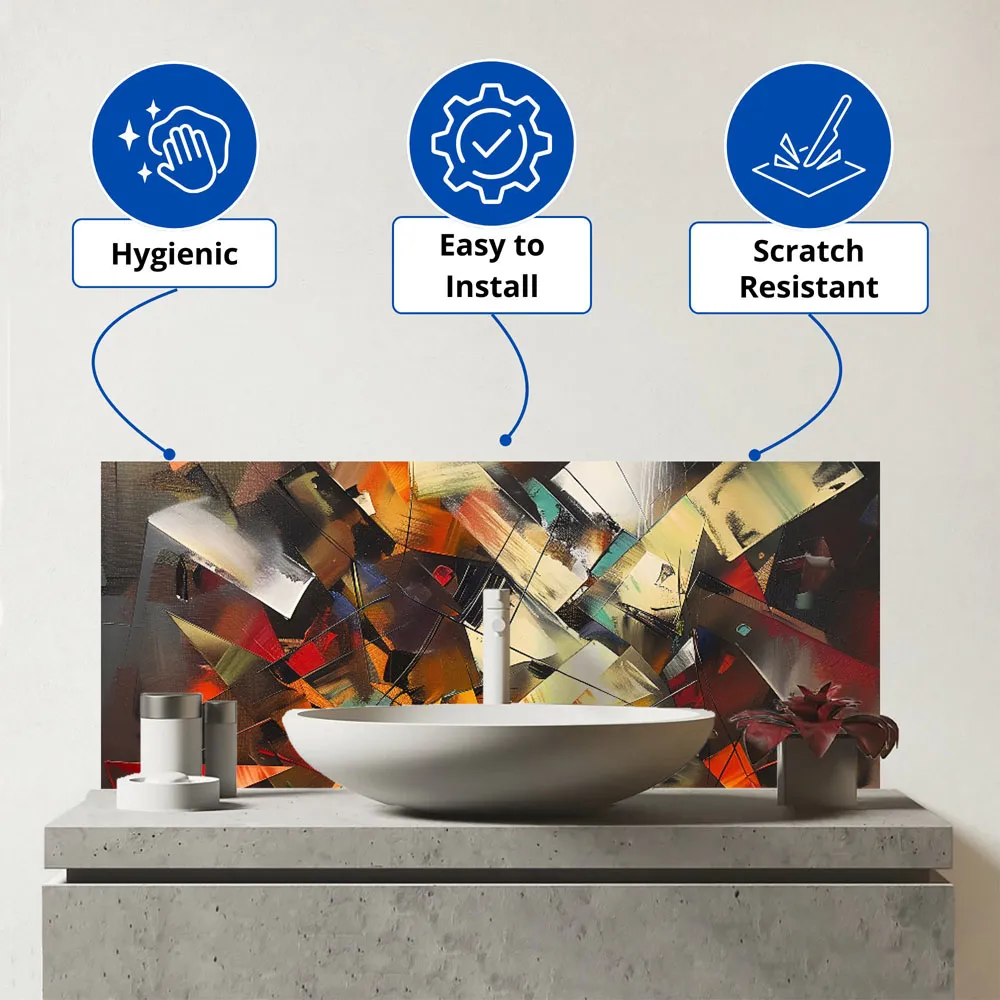 Dynamic Chaos Energy Unleashed Glass Bathroom Splashback - Multi