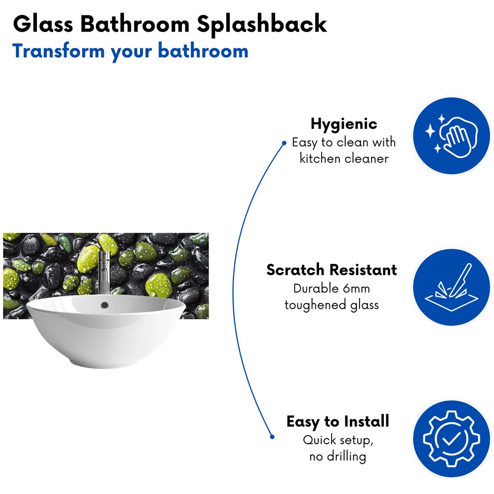 Emerald and Onyx Pebbles Bathroom Splashback - Multi