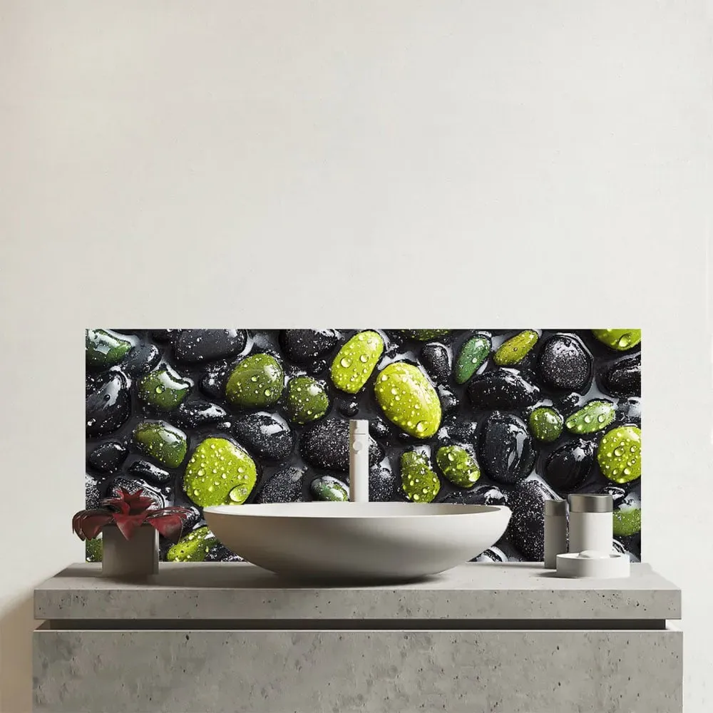 Emerald and Onyx Pebbles Bathroom Splashback - Multi