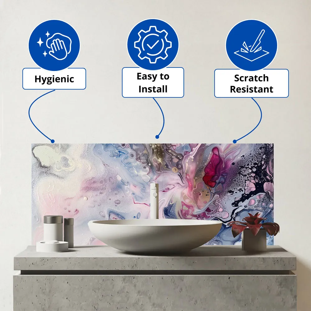 Ethereal Swirls Dreams Glass Bathroom Splashback - Multi