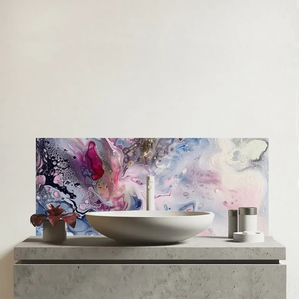 Ethereal Swirls Dreams Glass Bathroom Splashback - Multi image