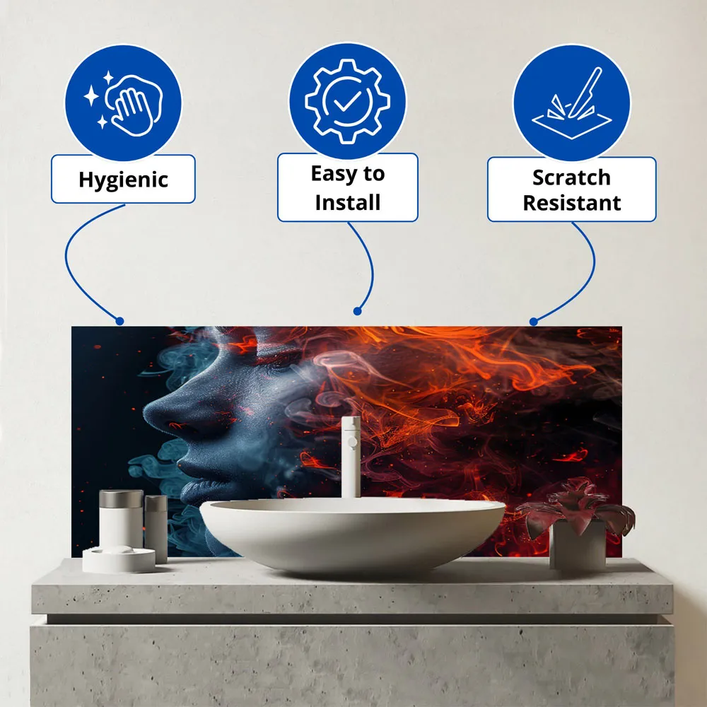 Fiery Mindscape Portrait Glass Bathroom Splashback - Multi