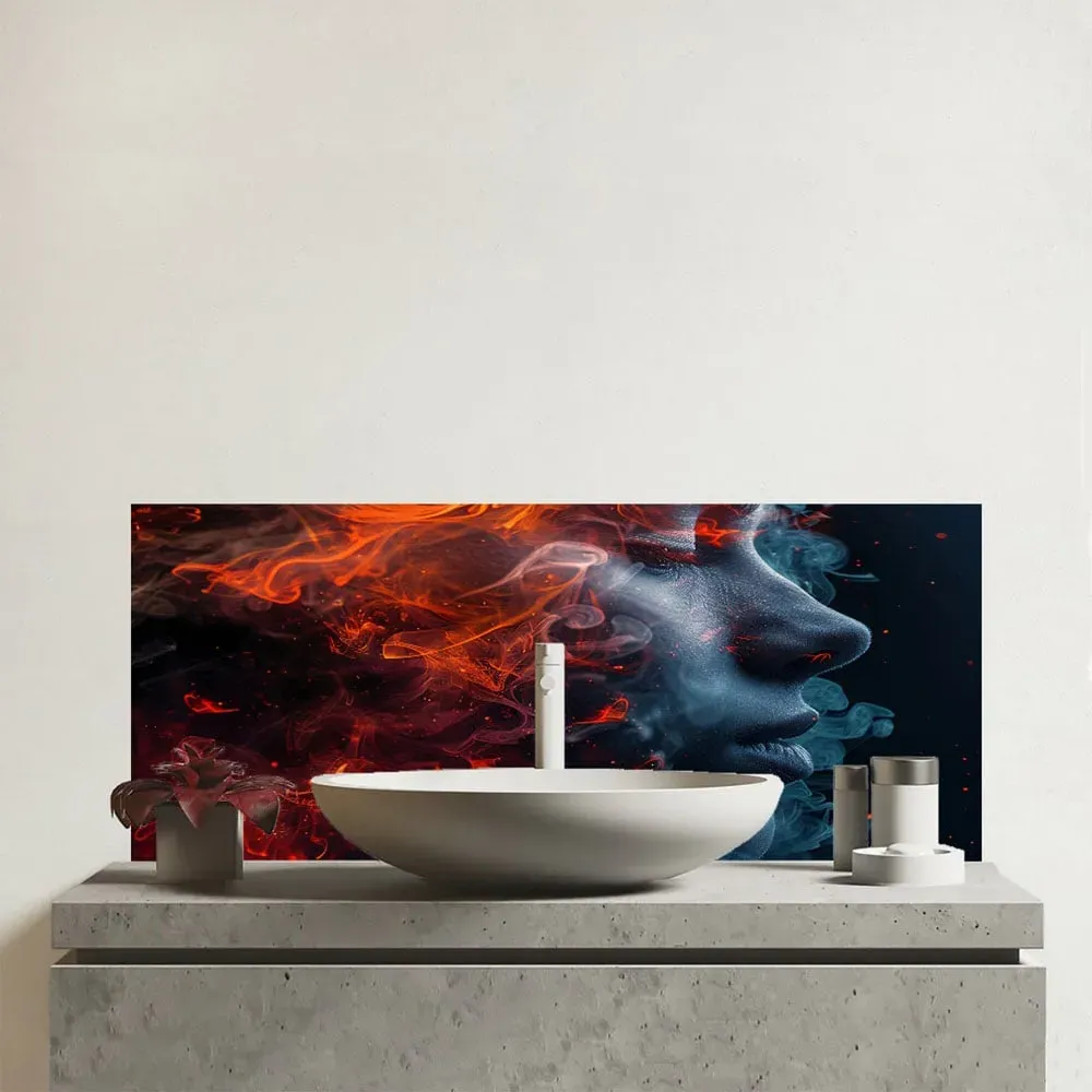 Fiery Mindscape Portrait Glass Bathroom Splashback - Multi
