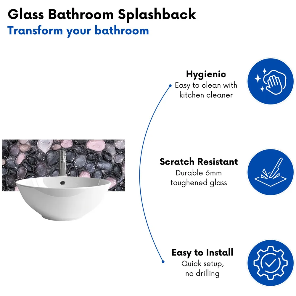Glossy Pebbles in Soft Hues Bathroom Splashback - Multi