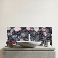 Glossy Pebbles in Soft Hues Bathroom Splashback - Multi