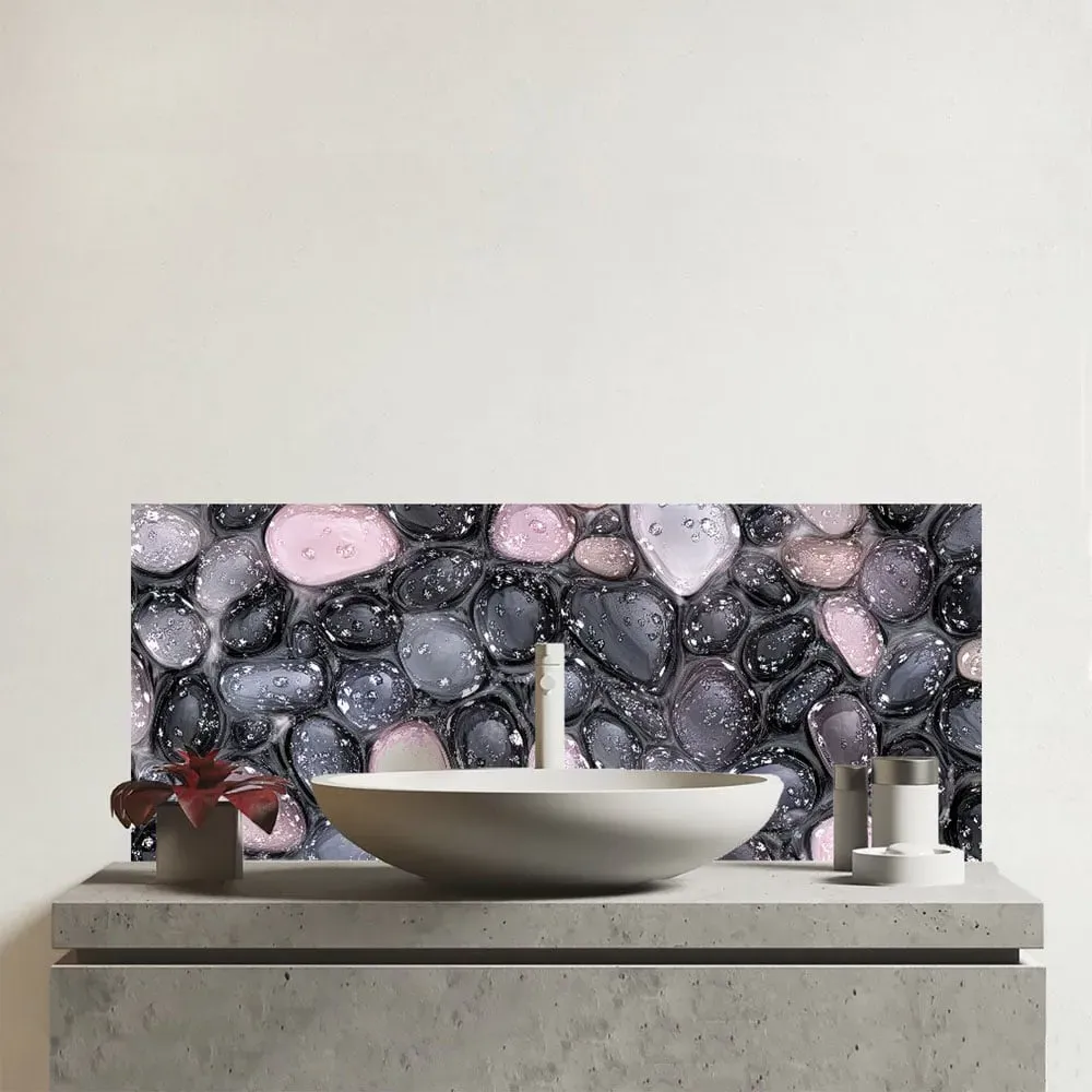 Glossy Pebbles in Soft Hues Bathroom Splashback - Multi