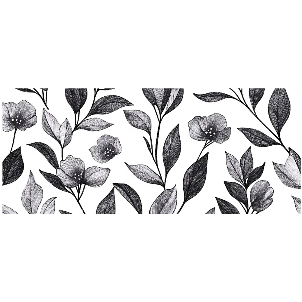 Hand Drawn Leaves and Flowers Glass Bathroom Splashback - Multi