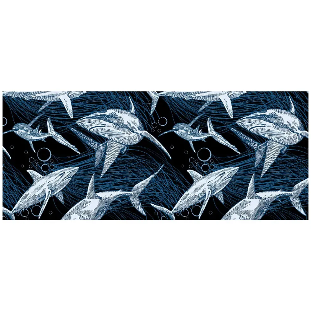 Hand Drawn Shark Pattern Glass Bathroom Splashback - Multi