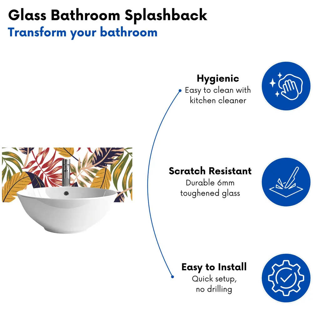 Hawaiian Jungle Leaves Glass Bathroom Splashback - Multi