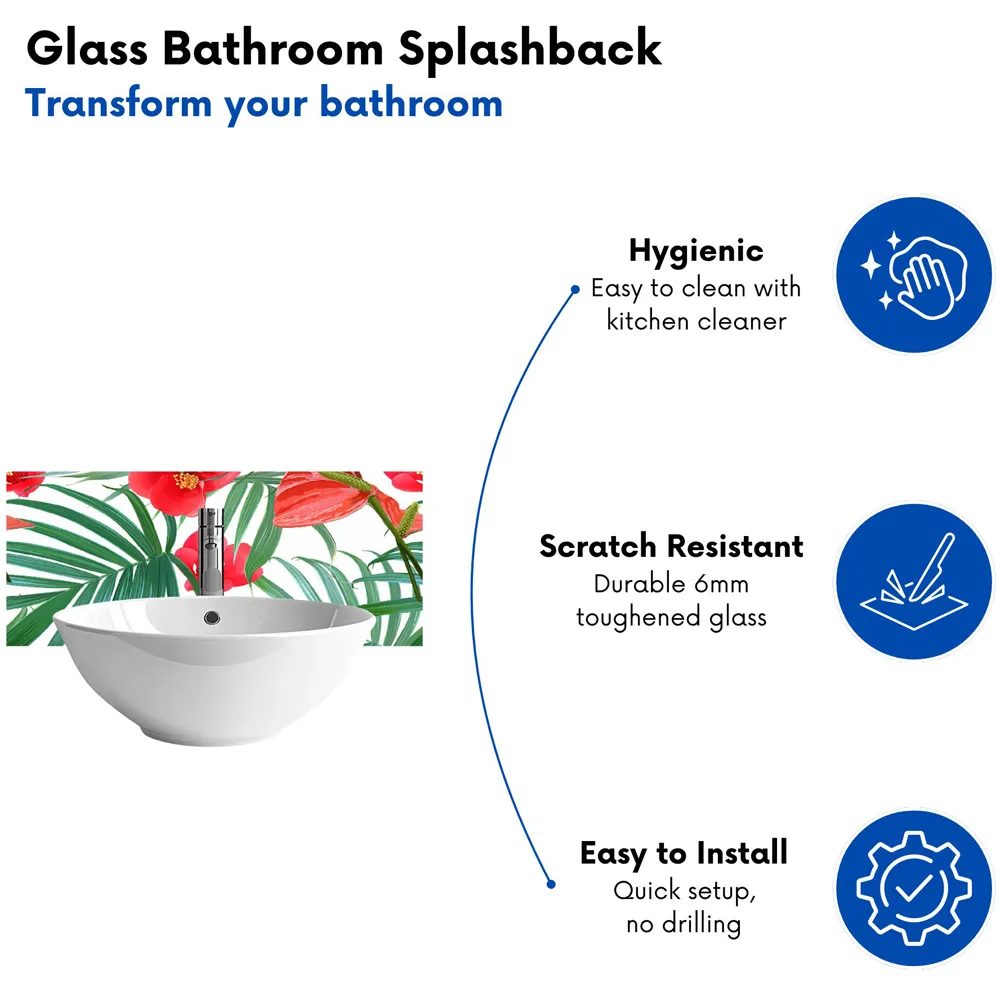 Hawaiian Tropical Flowers Glass Bathroom Splashback - Multi