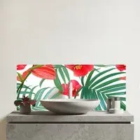 Hawaiian Tropical Flowers Glass Bathroom Splashback - Multi