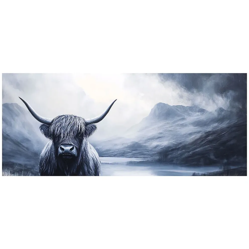 Highland Cow Dark Night Glass Bathroom Splashback - Multi