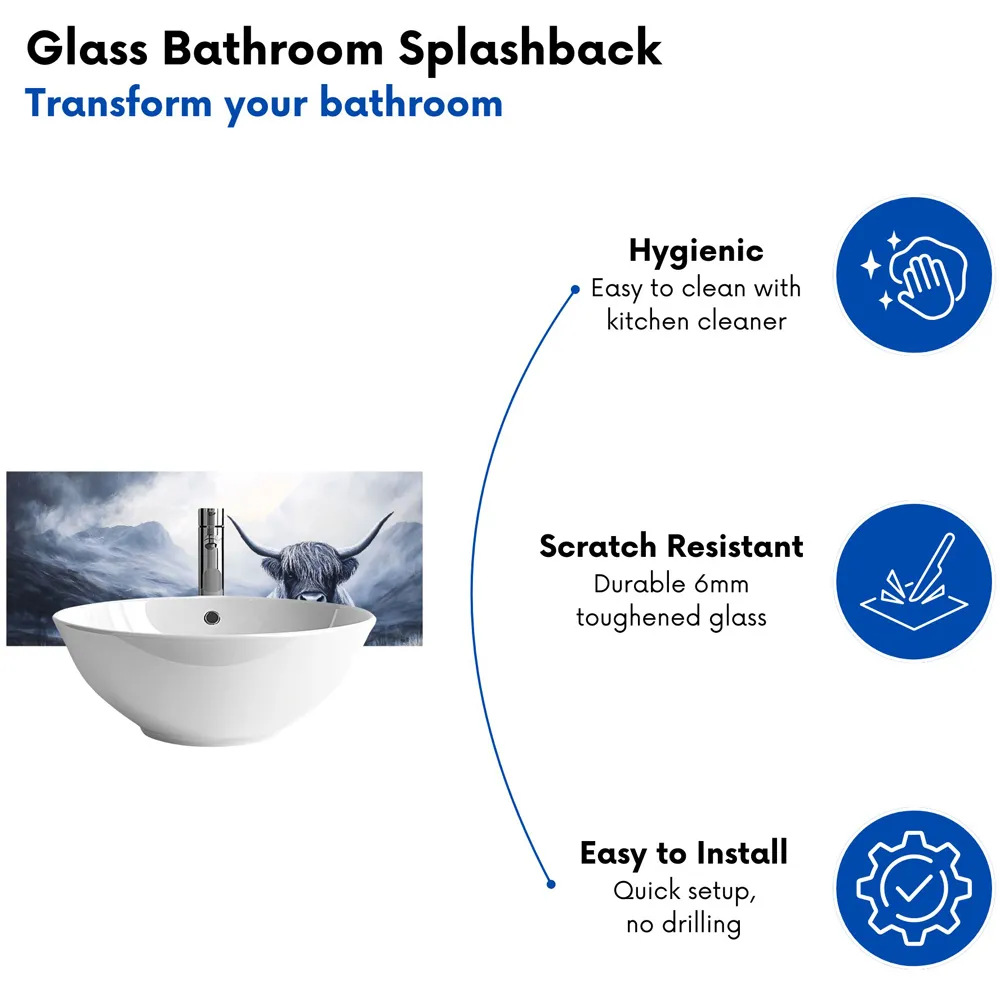Highland Cow Dark Night Glass Bathroom Splashback - Multi