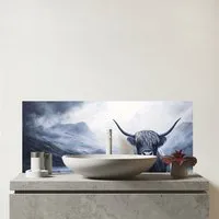 Highland Cow Dark Night Glass Bathroom Splashback - Multi