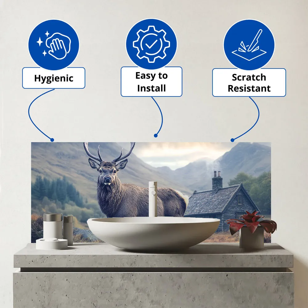 Highland Stag by the Cottage Glass Splashback - Multi