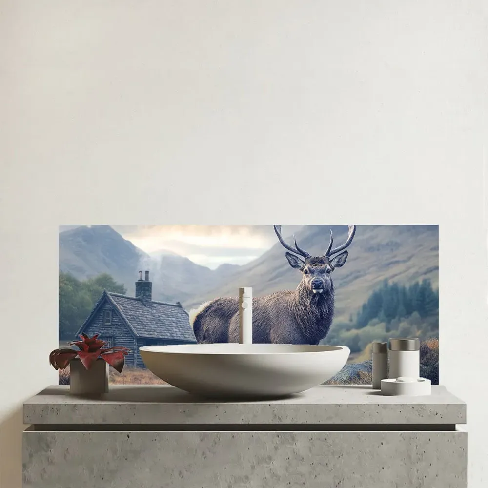 Highland Stag by the Cottage Glass Splashback - Multi image