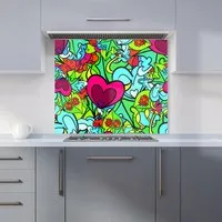 Hippie Psychedelic Pattern Glass Kitchen Splashback - Blue