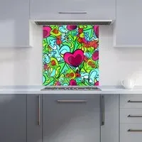 Hippie Psychedelic Pattern Glass Kitchen Splashback - Blue