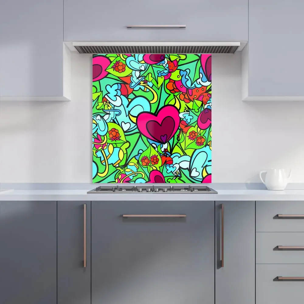 Hippie Psychedelic Pattern Glass Kitchen Splashback - Blue
