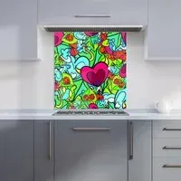 Hippie Psychedelic Pattern Glass Kitchen Splashback - Blue