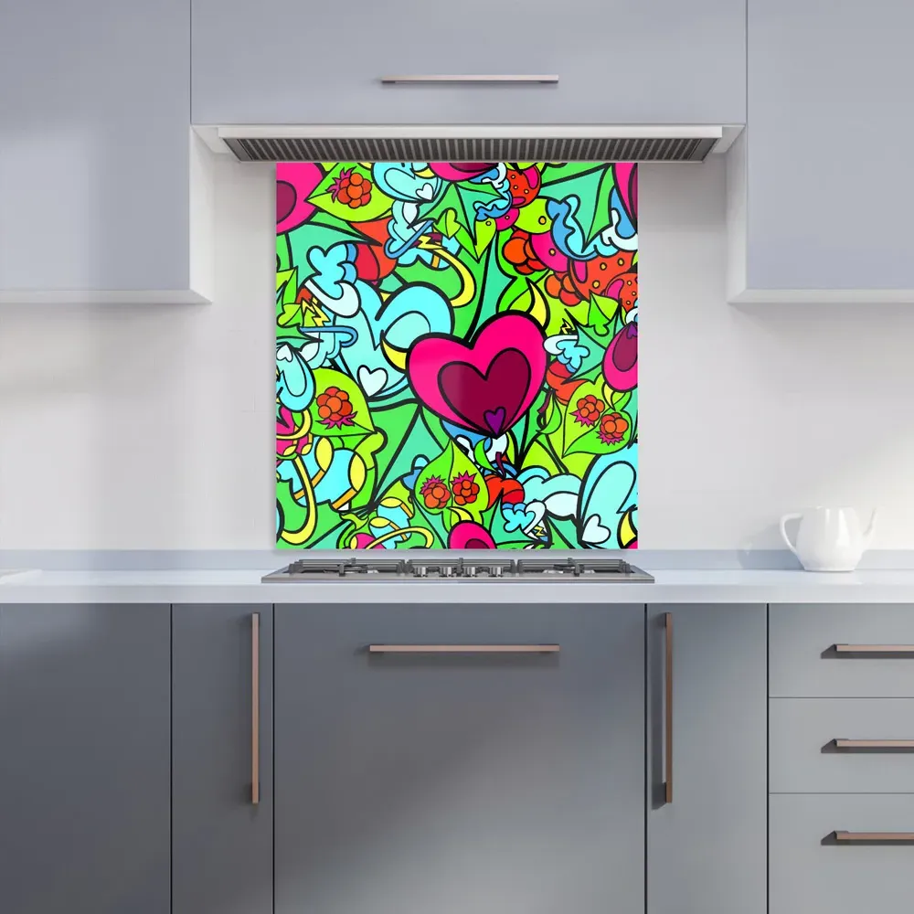 Hippie Psychedelic Pattern Glass Kitchen Splashback - Blue