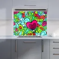 Hippie Psychedelic Pattern Glass Kitchen Splashback - Blue