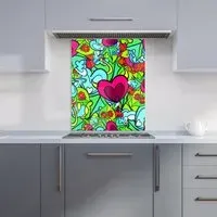 Hippie Psychedelic Pattern Glass Kitchen Splashback - Blue