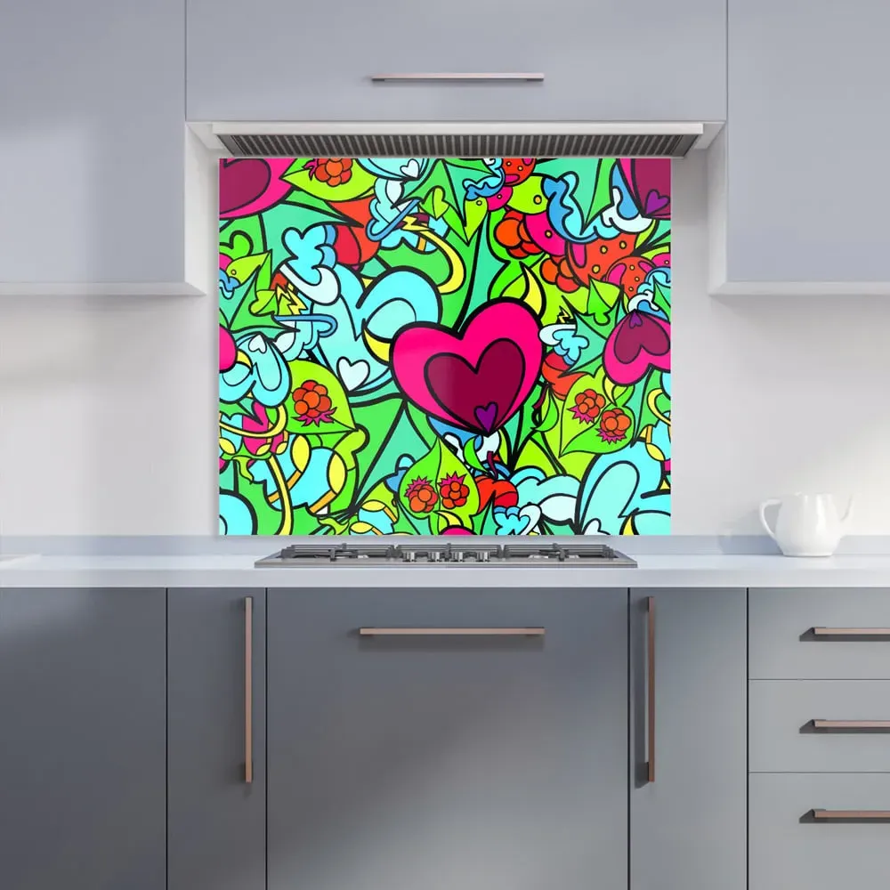 Hippie Psychedelic Pattern Glass Kitchen Splashback - Blue