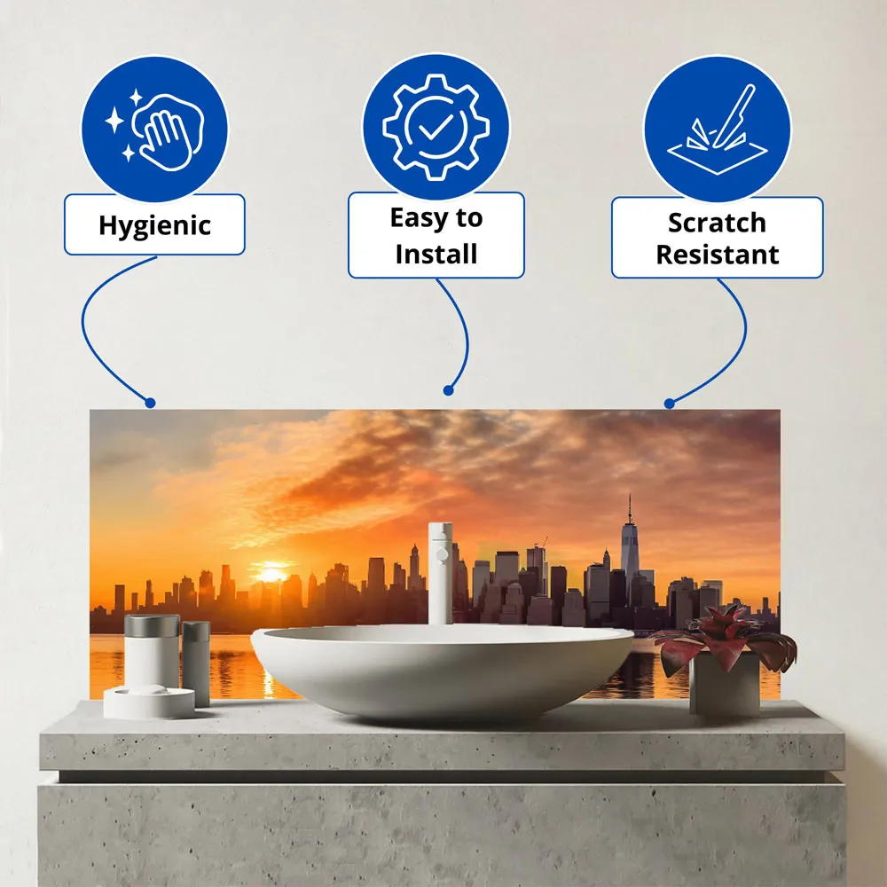 New York At Sunrise Bathroom Splashback 25 x 60cm - Multi