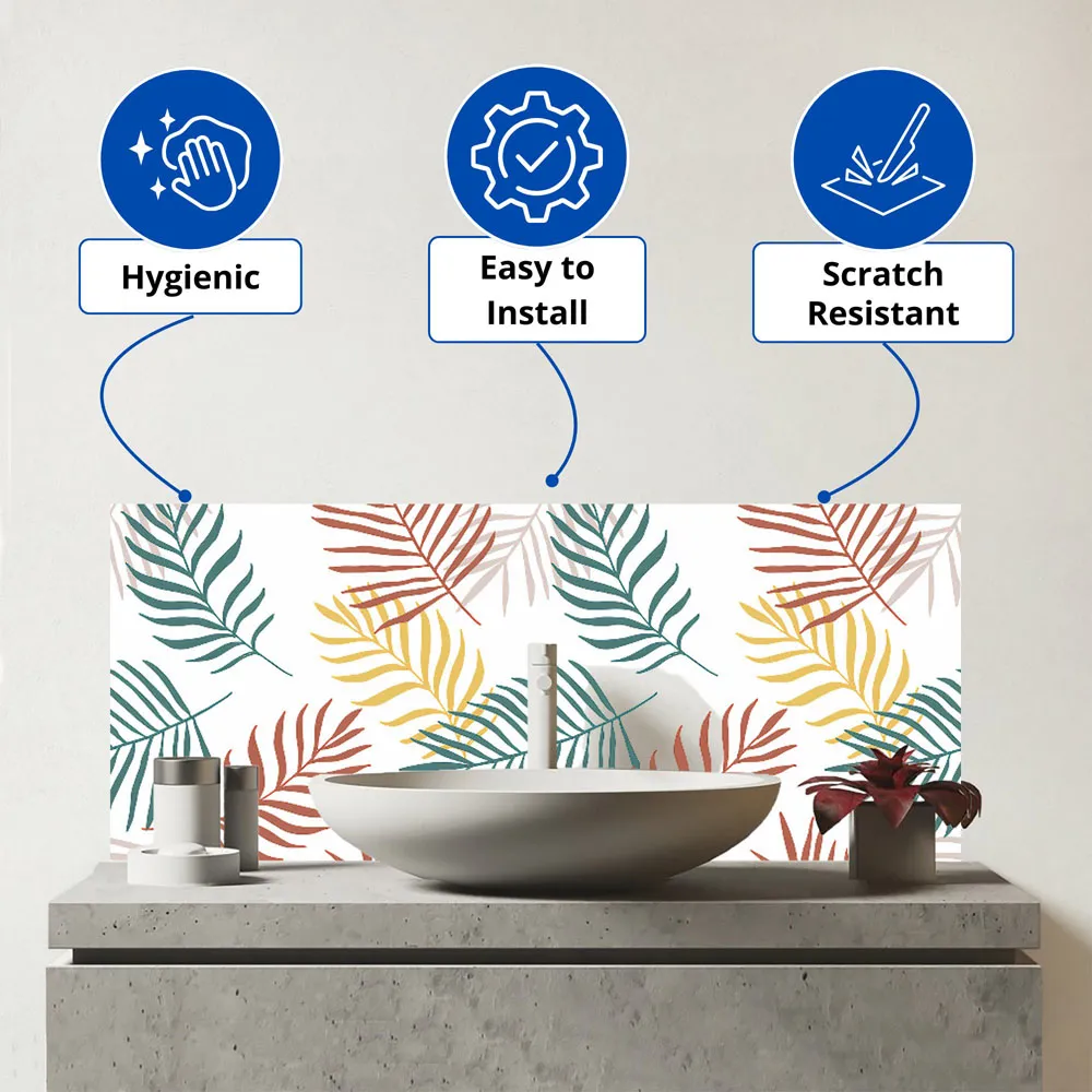 Palm Branches Glass Bathroom Splashback - Multi