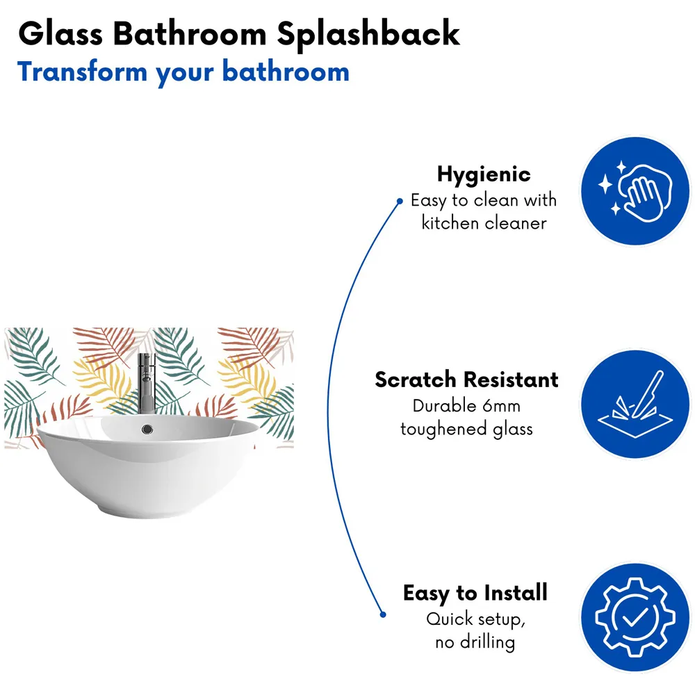 Palm Branches Glass Bathroom Splashback - Multi