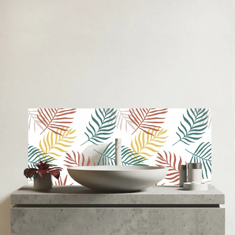 Palm Branches Glass Bathroom Splashback - Multi image