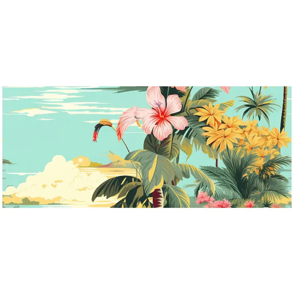 Palm Trees Hibiscus Glass Bathroom Splashback - Multi