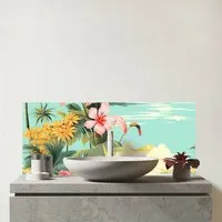 Palm Trees Hibiscus Glass Bathroom Splashback - Multi