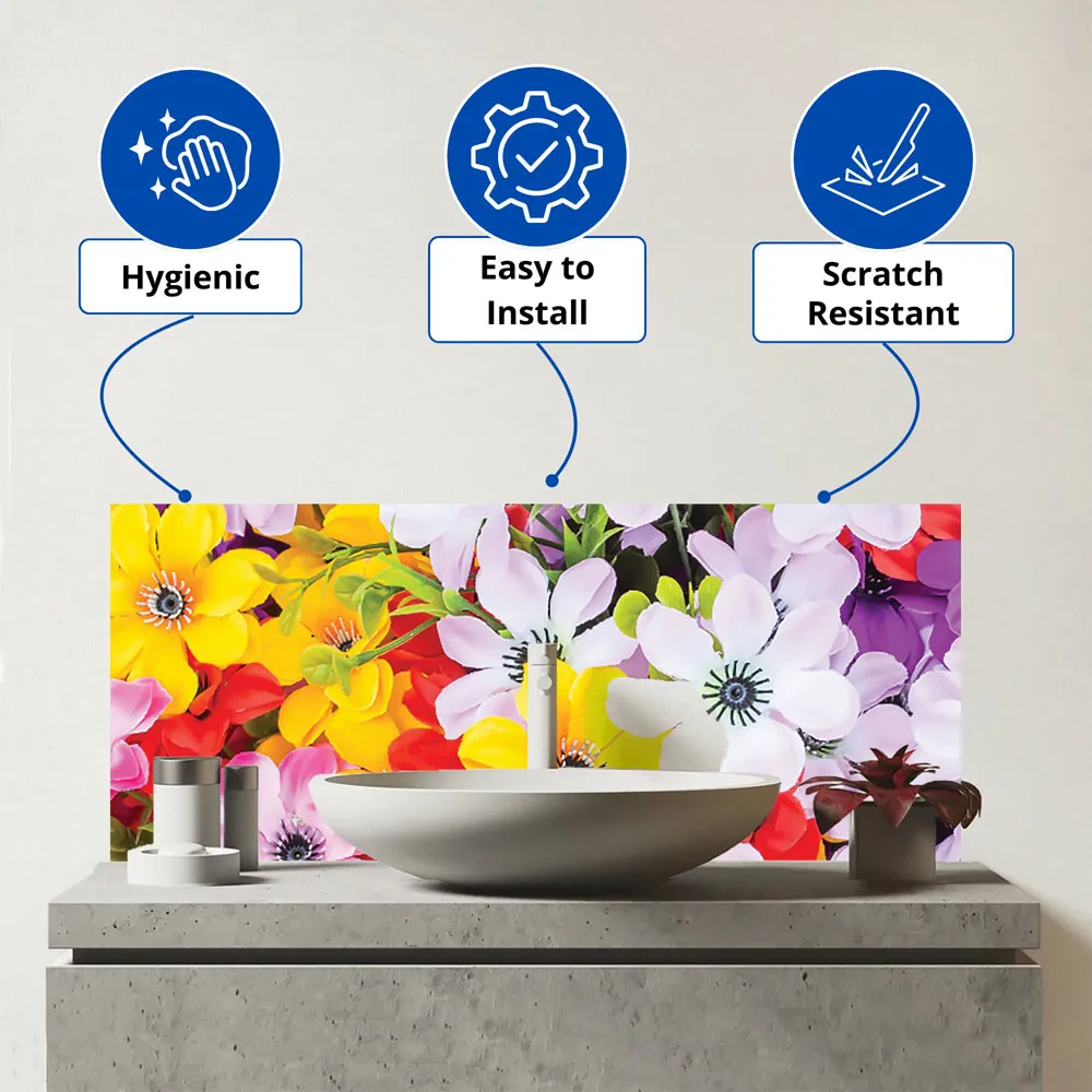 Spring Flowers Glass Bathroom Splashback - Multi