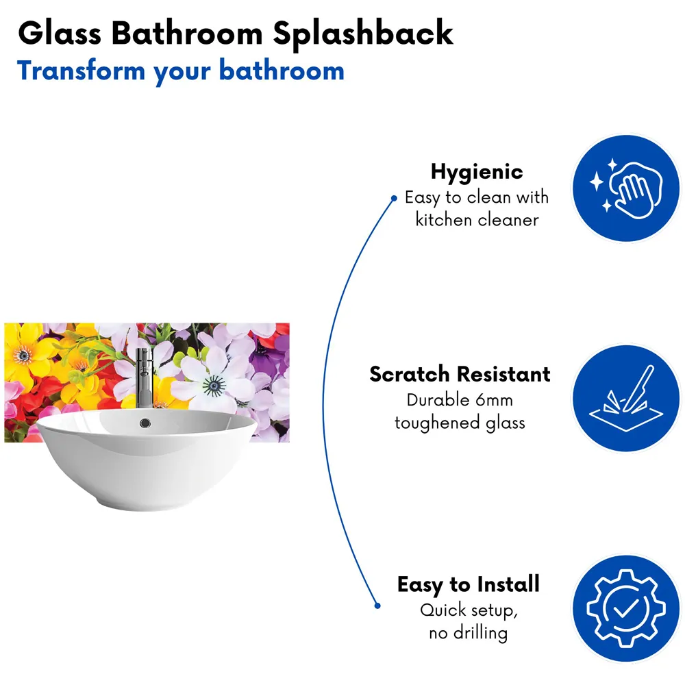 Spring Flowers Glass Bathroom Splashback - Multi