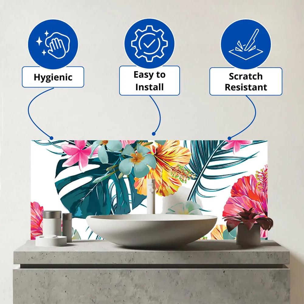 Spring Summer Flowers Glass Bathroom Splashback - Multi
