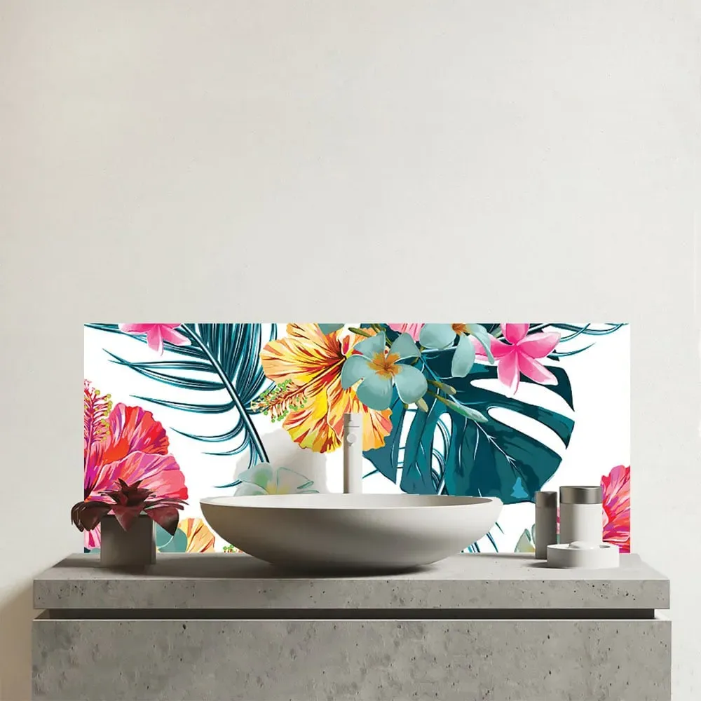 Spring Summer Flowers Glass Bathroom Splashback - Multi