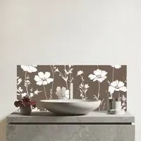 Taupe and White Floral Glass Bathroom Splashback - Multi