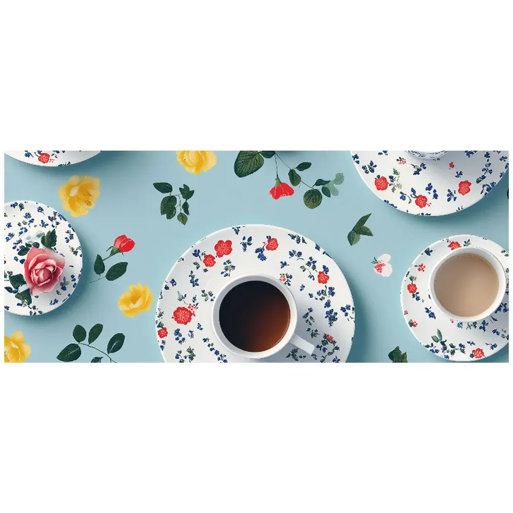 Tea Cups and Roses Glass Bathroom Splashback - Multi