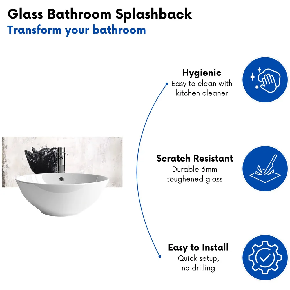 Thoughtful Banksy Inspired Cat Glass Bathroom Splashback - Multi