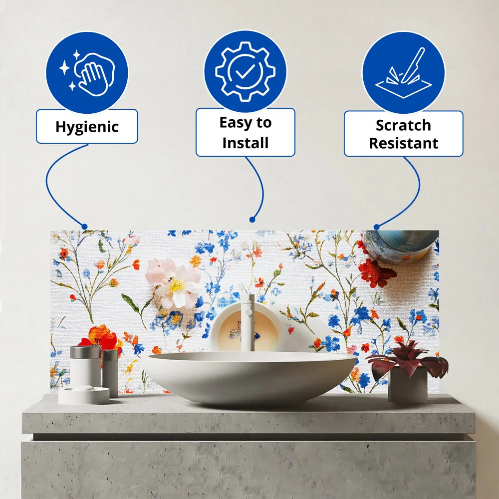 Time for Tea Glass Bathroom Splashback 25 x 60cm - Multi