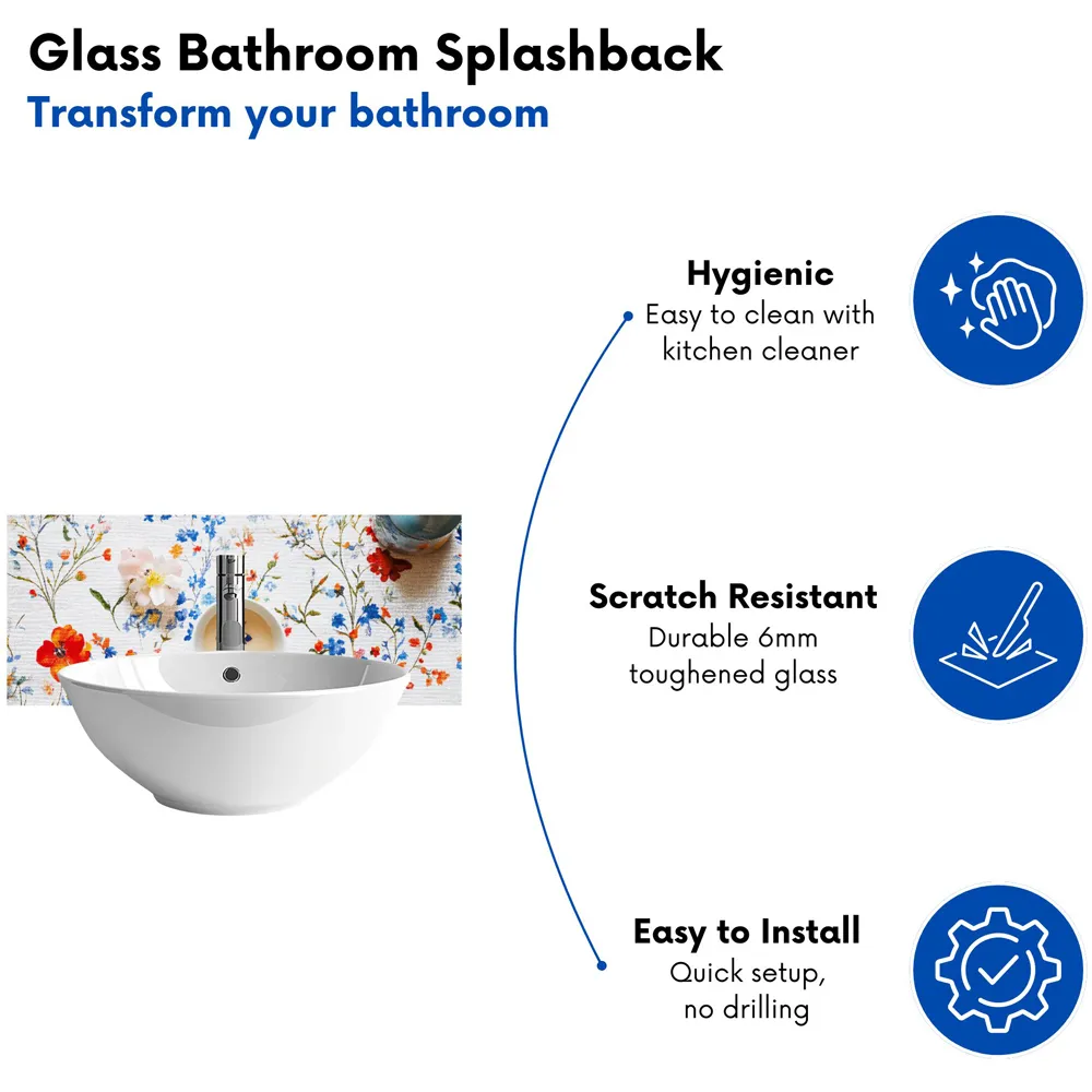 Time for Tea Glass Bathroom Splashback 25 x 60cm - Multi